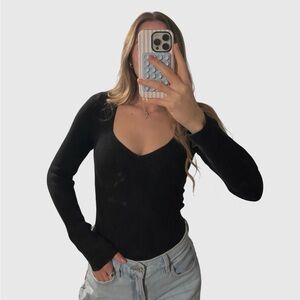 Abercrombie & Fitch black ribbed long-sleeve bodysuit